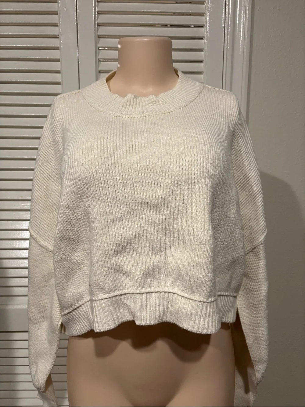 Free People Ivory Cropped Crewneck Sweater